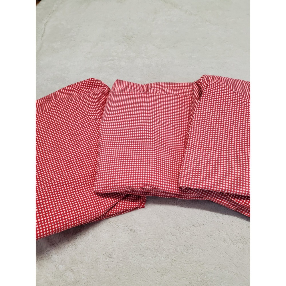 Ralph Lauren Red White Gingham Plaid Twin Cotton Flat Fitted Sheet Set Bedding